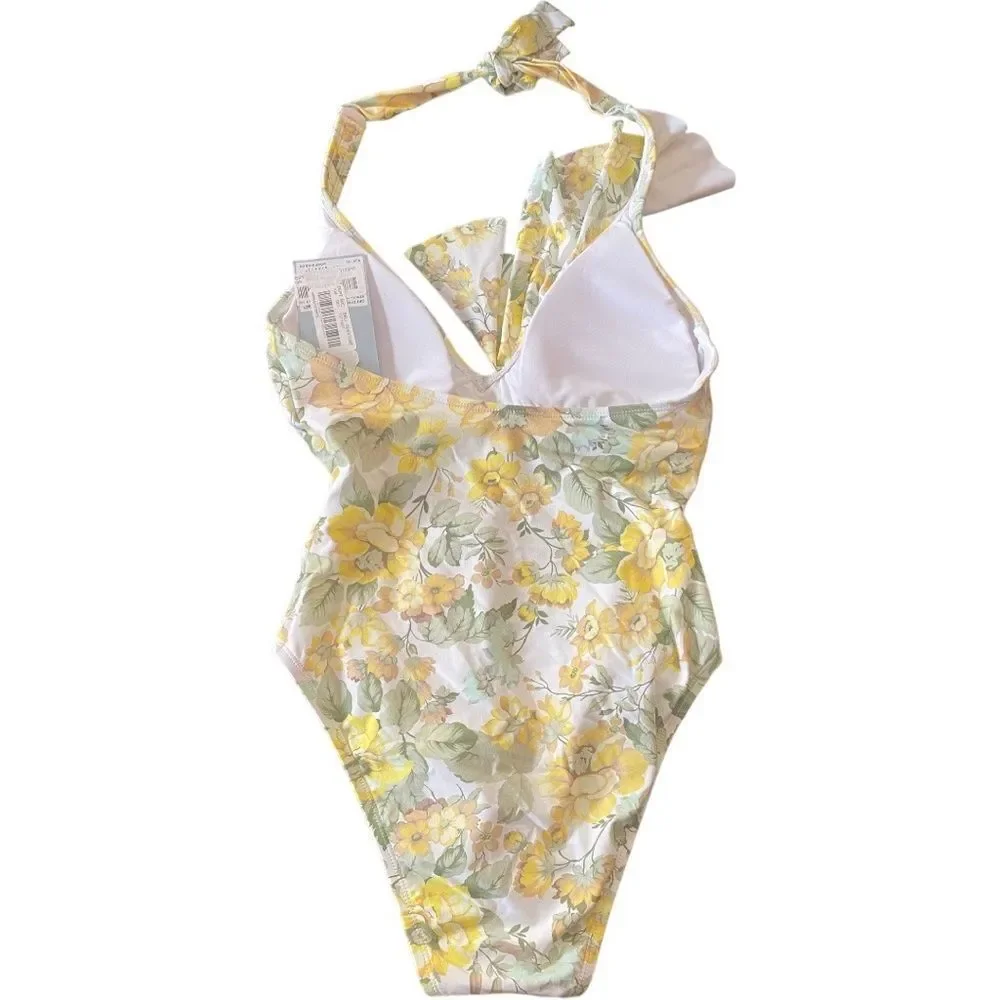 NWT Antonio Melani‎ Floral Ruffle Halter One Piece Swimsuit Size XS